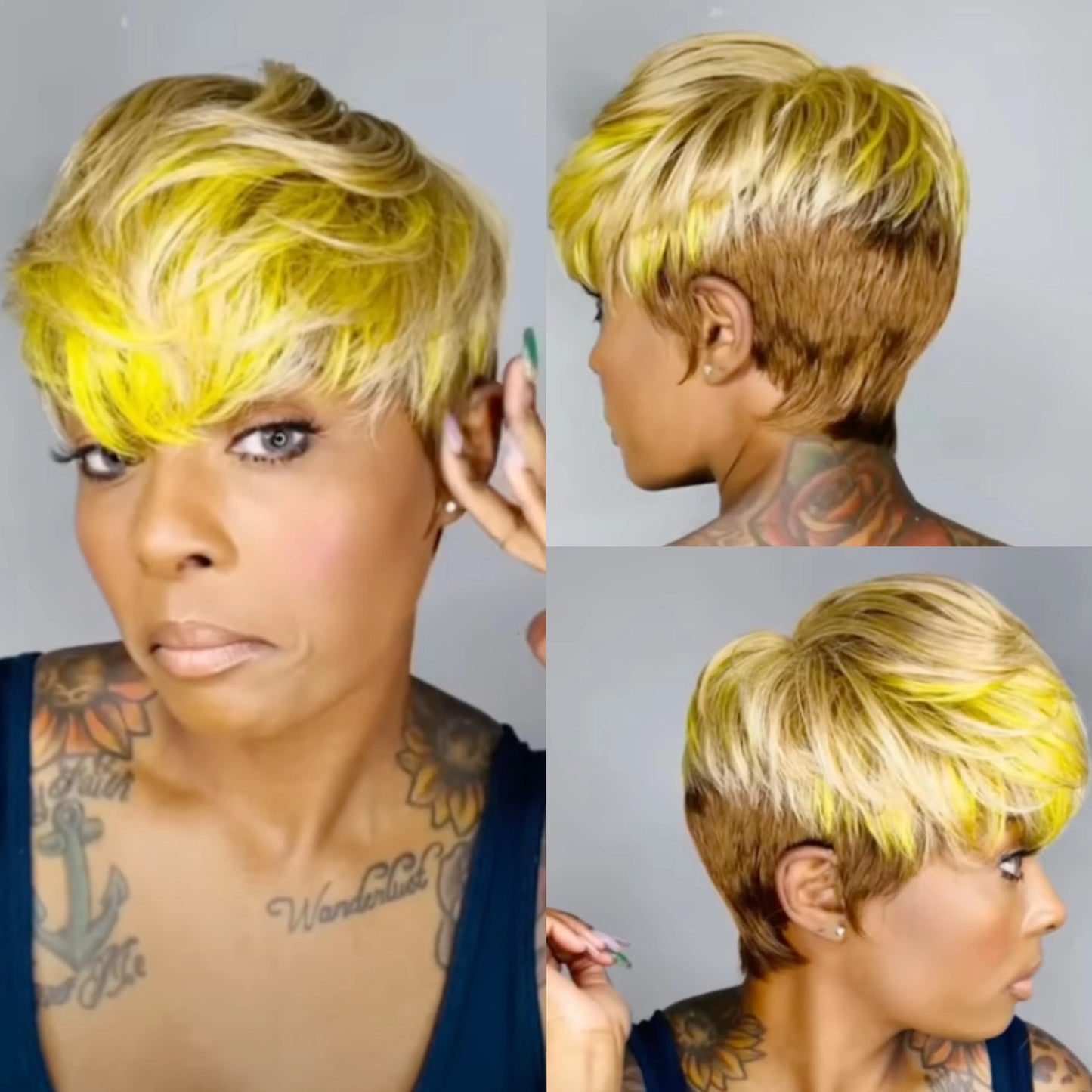 WIGERA  Highlight Synthetic Wigs Short Straight  Pixie Cut Hair Bob Wig Honey Gold Mix Black  Hair For Woman