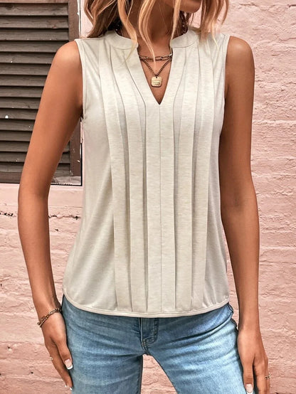 Women's Knitted Top Sleeveless T-shirt Summer New Fashion Style Elegant Pleated V-neck Tank Top Women's Top Tees Loewe Tank Top
