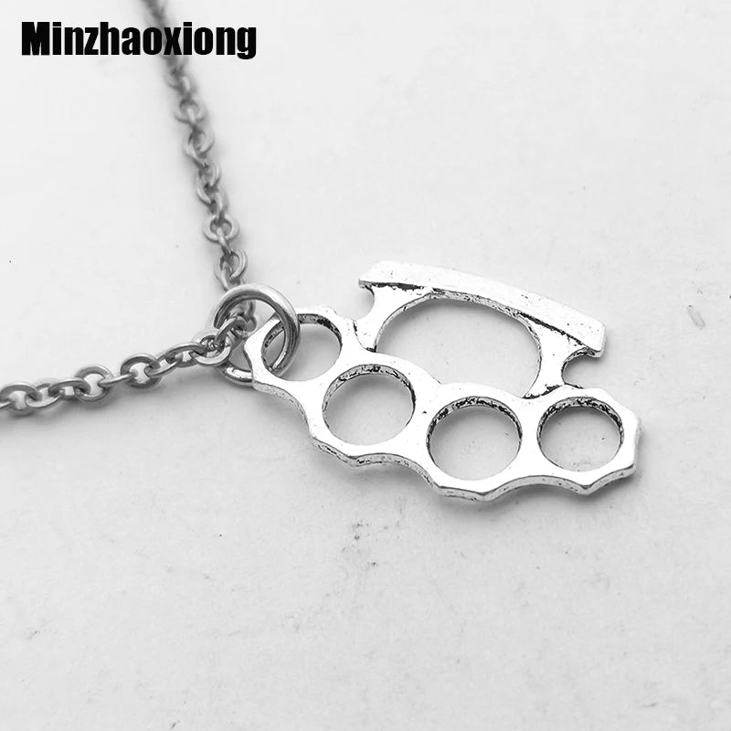 Brass Knuckles Pendant Necklace for Women Men Neck Chain Vintage Summer Gothic Goth Jewelry Trend 2022 Accessories Holiday Gifts