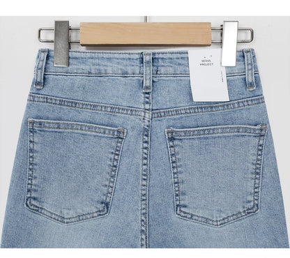 Light Blue Jeans Women Straight Leg Elastic Chic Boyfriend Pants Denim Streetwear Women Ladies Cargo Pants New Fashion 2023