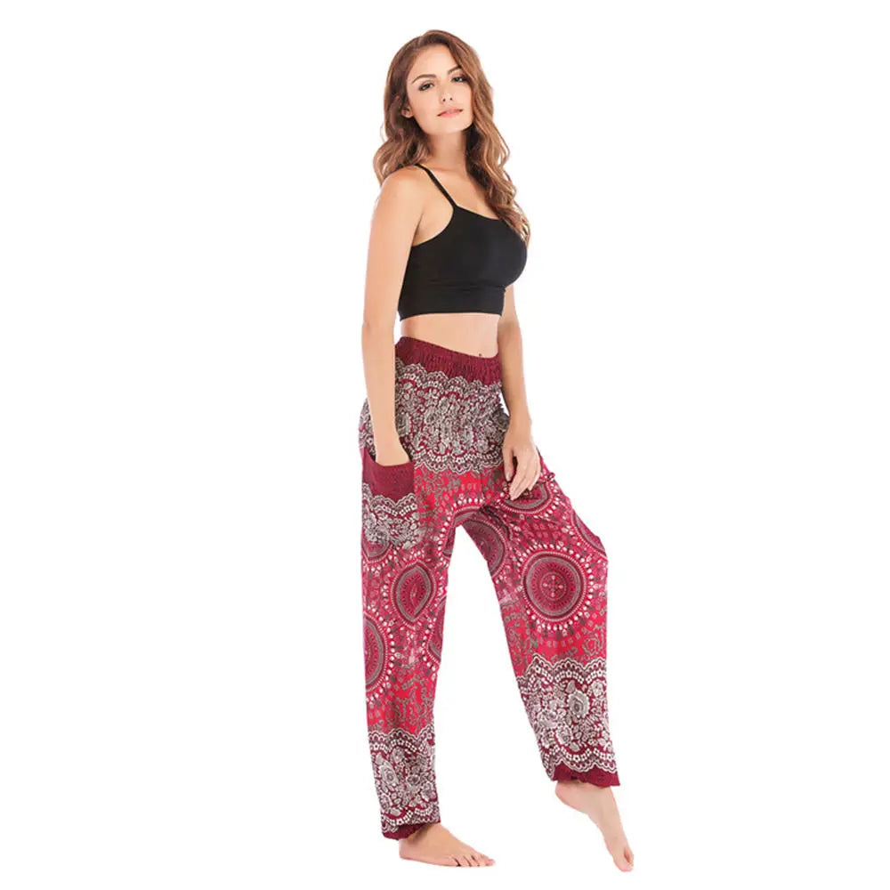Women's Yoga Pants Printed Ethnic Style Loose Yoga Trousers Bloomers High Waist Fitness Sports Crotch Dance Palazzo Sweatpants