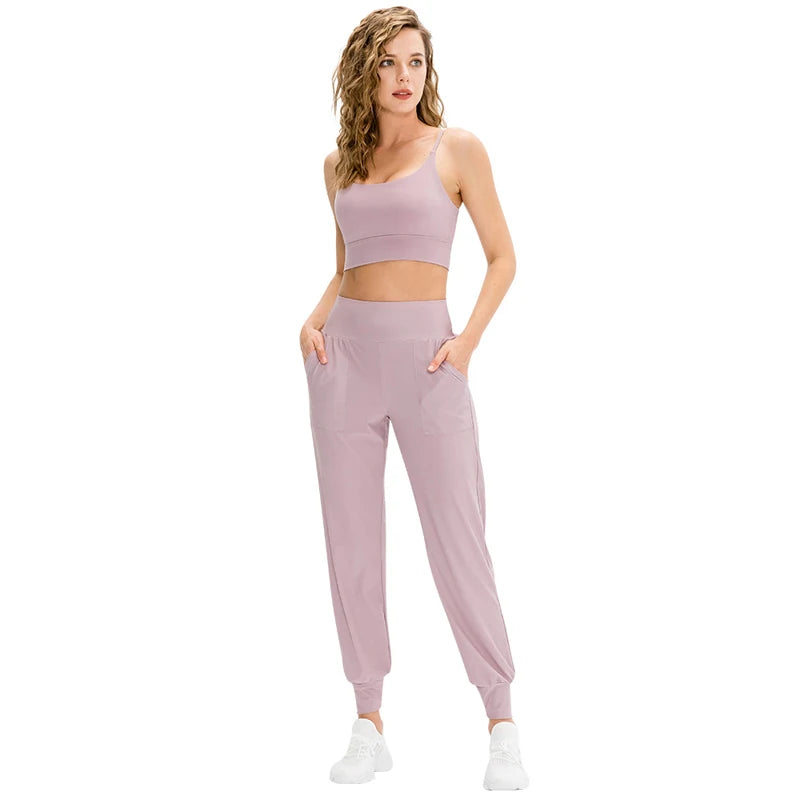 Women Loose Yoga Pants Running Sports Training Trousers with Pocket Casual Quick Dry Fitness Pants Thin for Spring Summer