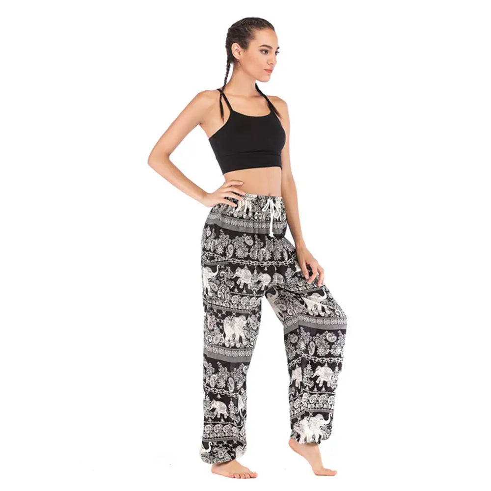 Women's Yoga Pants Printed Ethnic Style Loose Yoga Trousers Bloomers High Waist Fitness Sports Crotch Dance Palazzo Sweatpants