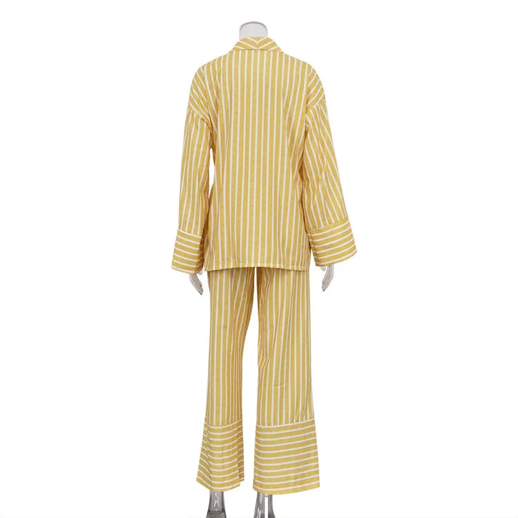 Women's Dress Sets Autumn New Striped Long-sleeved Loose Lace-up Top High-waisted Trousers Fashion Casual Suit for Women