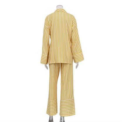 Women's Dress Sets Autumn New Striped Long-sleeved Loose Lace-up Top High-waisted Trousers Fashion Casual Suit for Women