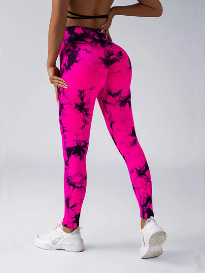 Womens Yoga Pants Gym Leggings Seamless Tie Dye High Waisted Elastic Leggings Peach Buttocks Running Fitness Sports Casual Pants