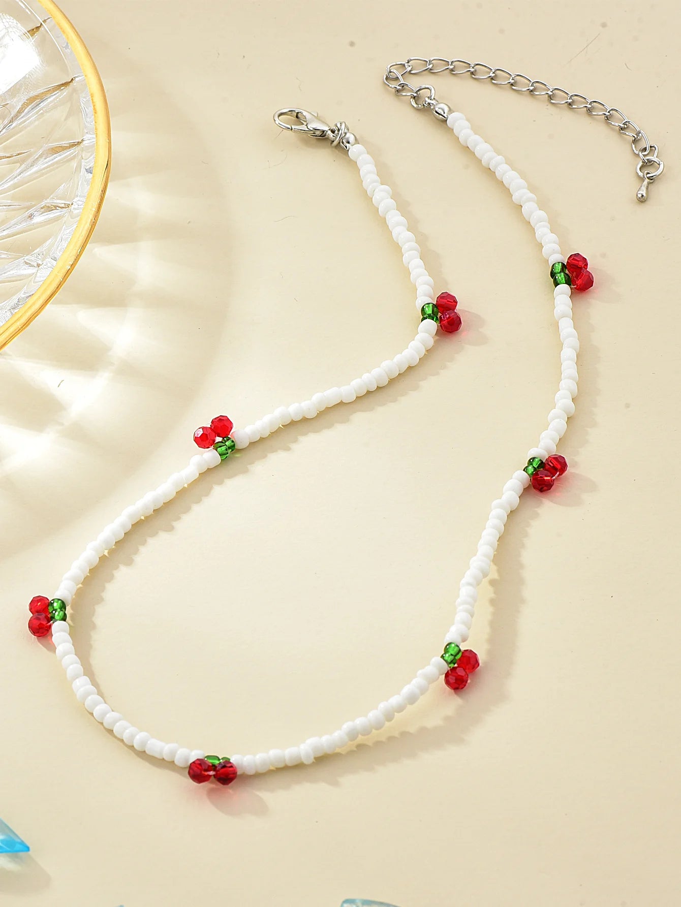 Long Way New Summer Lovely Rice Beaded Beaded Necklace Fresh With Strawberry Cherry Necklace Women