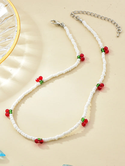 Long Way New Summer Lovely Rice Beaded Beaded Necklace Fresh With Strawberry Cherry Necklace Women