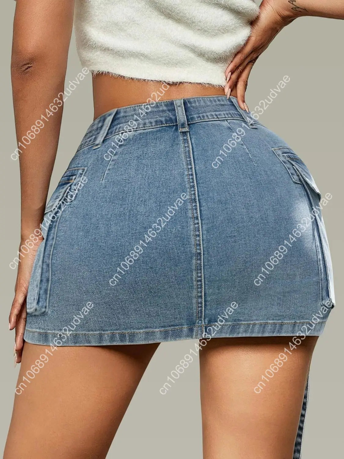 Women Cargo Skirt Denim Mini Low Waist Y2K Jean Skirts with Pockets