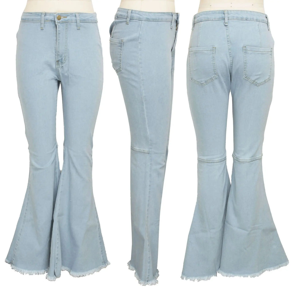 Women Jeans Flare Pants Sexy Denim Long Pant Hip Wrap Casual Solid Elegant Splice Regular Slim Fit High Waist Trousers Summer