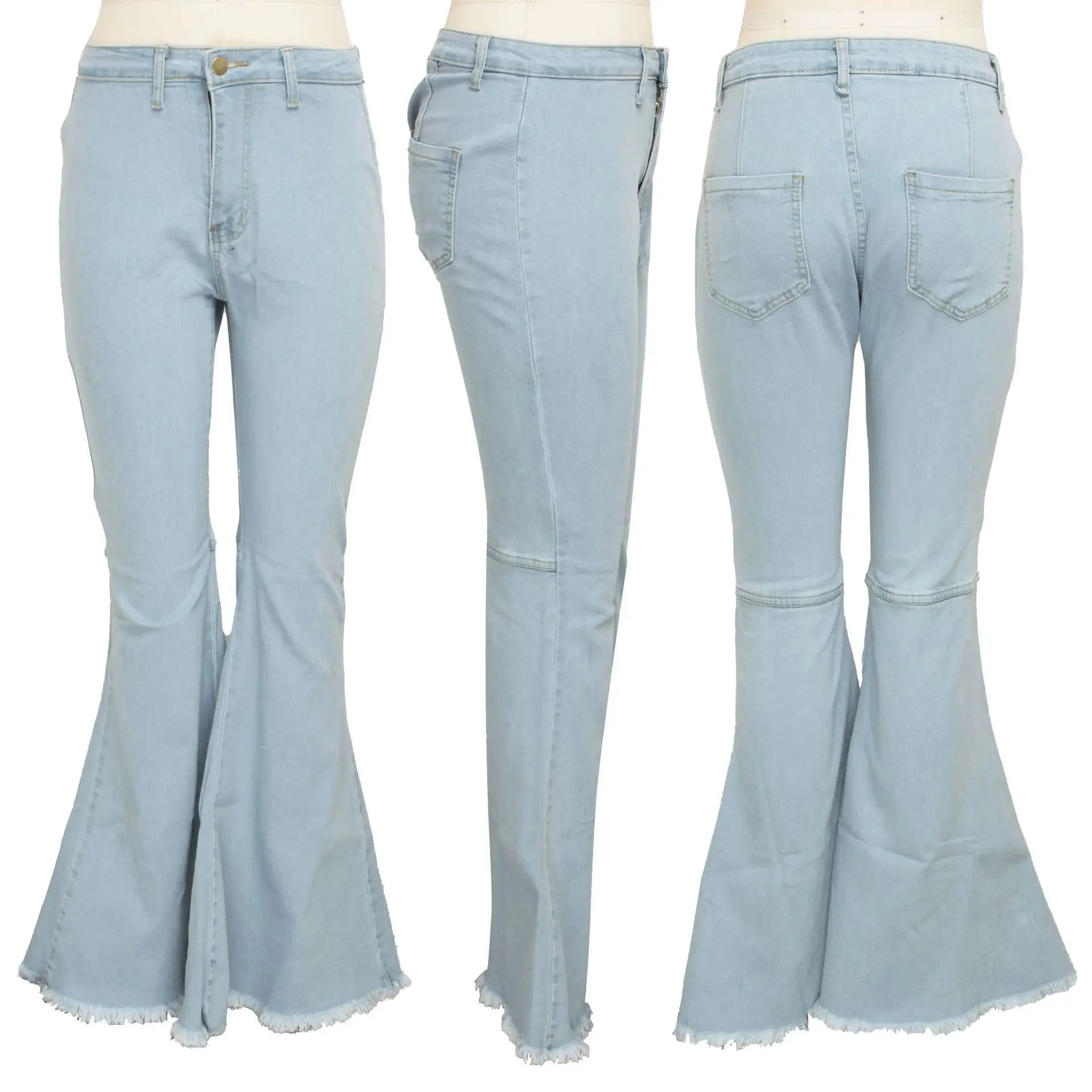 Women Jeans Flare Pants Sexy Denim Long Pant Hip Wrap Casual Solid Elegant Splice Regular Slim Fit High Waist Trousers Summer