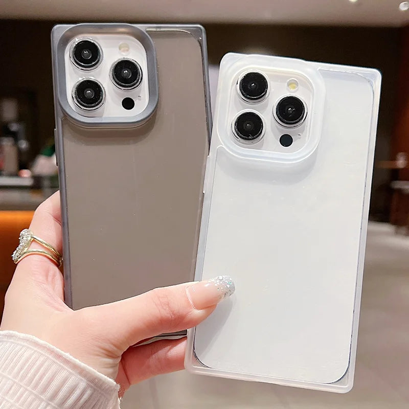 Rectangular Clear Case For iPhone 16 15 Pro Max 14 Plus 13 12 Pro Max 11 Shockproof Camera Lens Protection Soft TPU Phone Cover