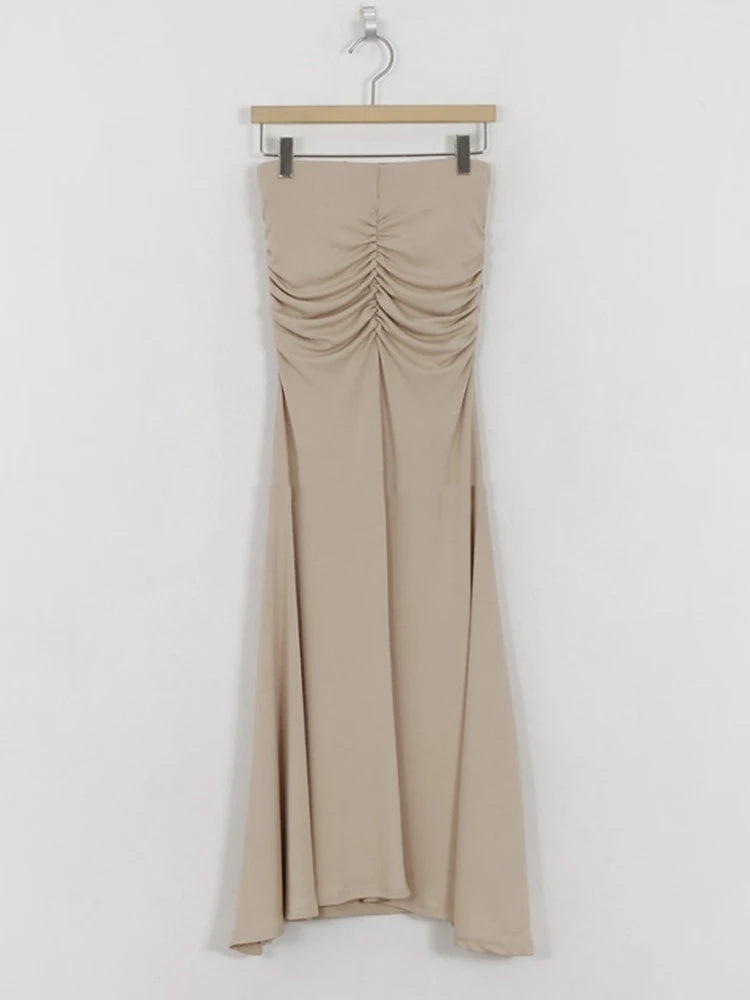 Shirring Satin Skirts for Women High Waisted Skirt 2025 Women A-Line Elegant Skirts Summer Pink Midi Skirt New Korean Style