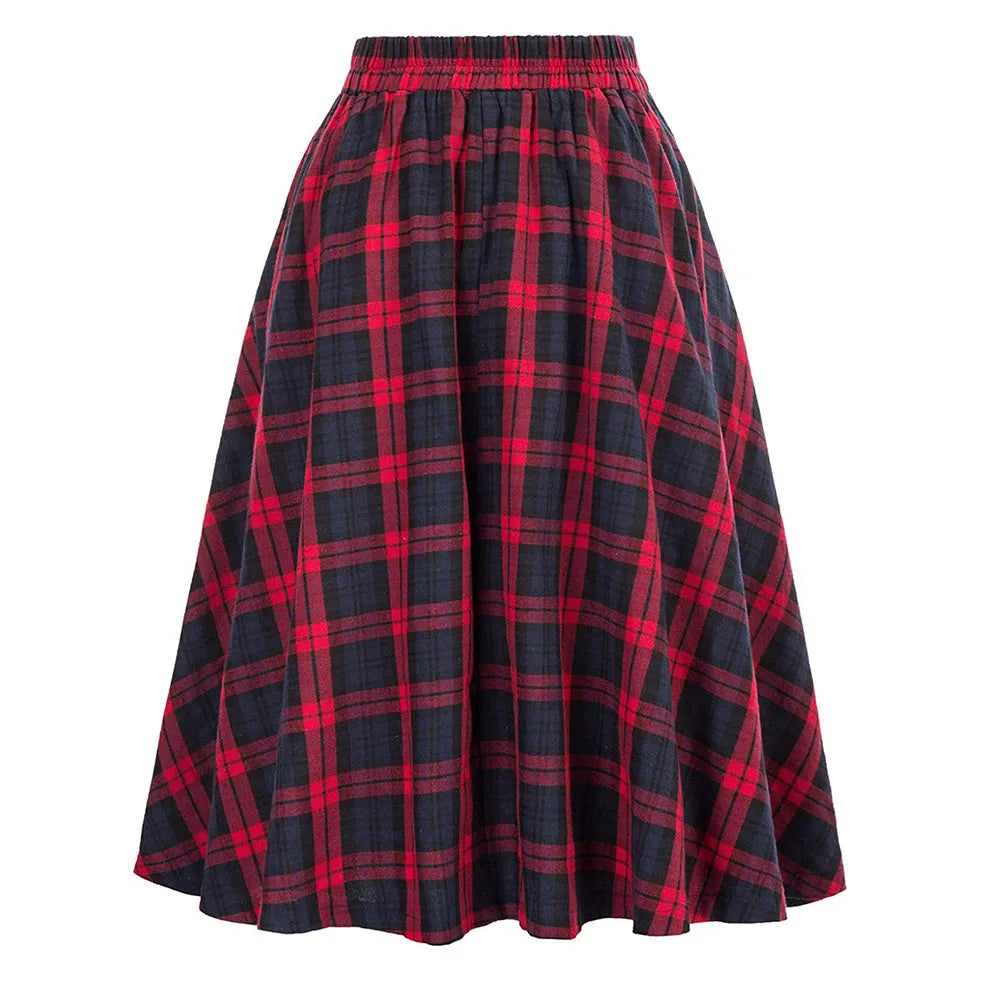 Women Skirt Skirt A Line Skirt Elegant High Waist Ladies Loose Dress Long Skirt Vintage Women Tartan Check Plaid