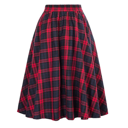 Women Skirt Skirt A Line Skirt Elegant High Waist Ladies Loose Dress Long Skirt Vintage Women Tartan Check Plaid