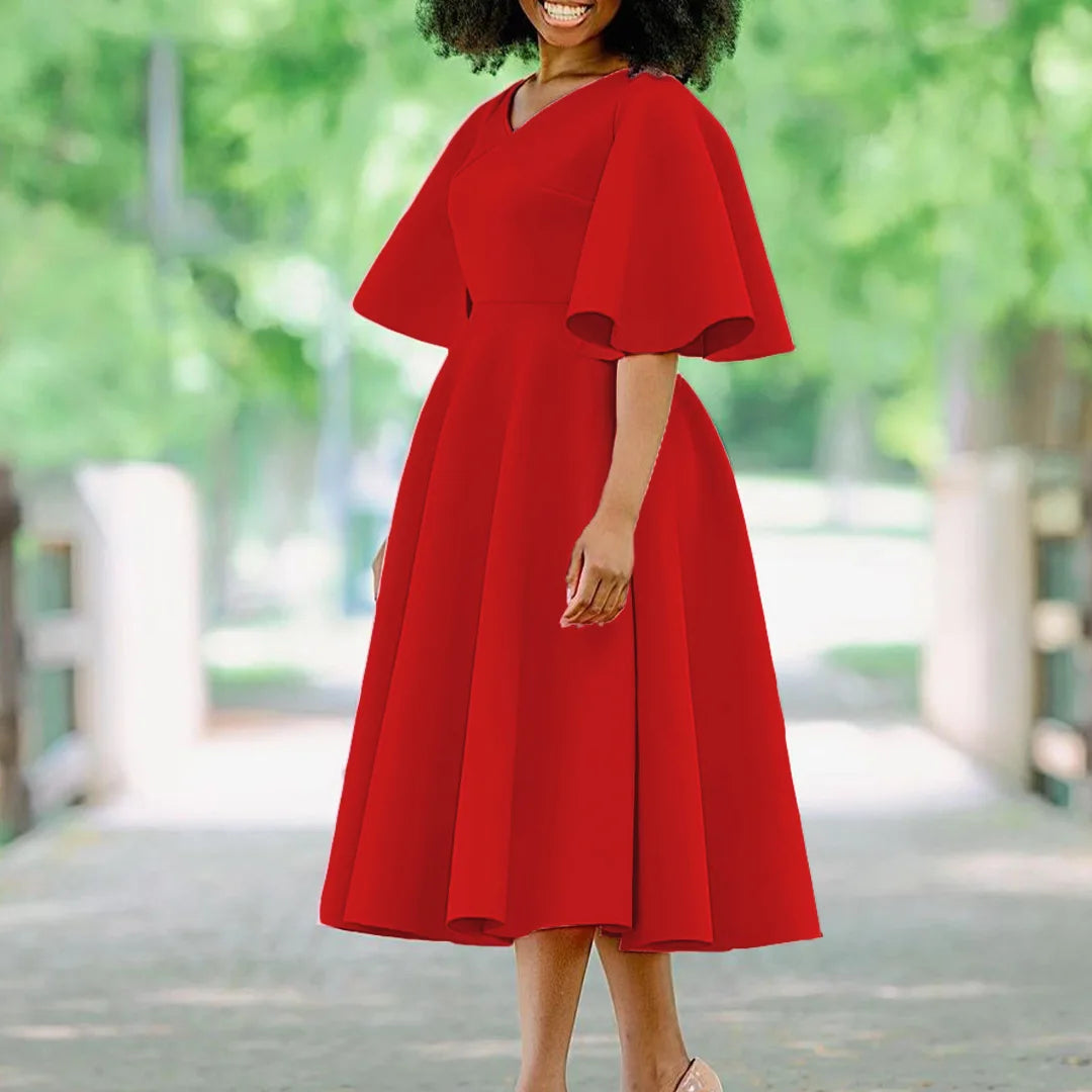 Dress Women Sexy Dresses White Round Neck Flare Sleeve Party Sheath Pleated High Waist Work Elegant Bodycon Mid Length Vestidos