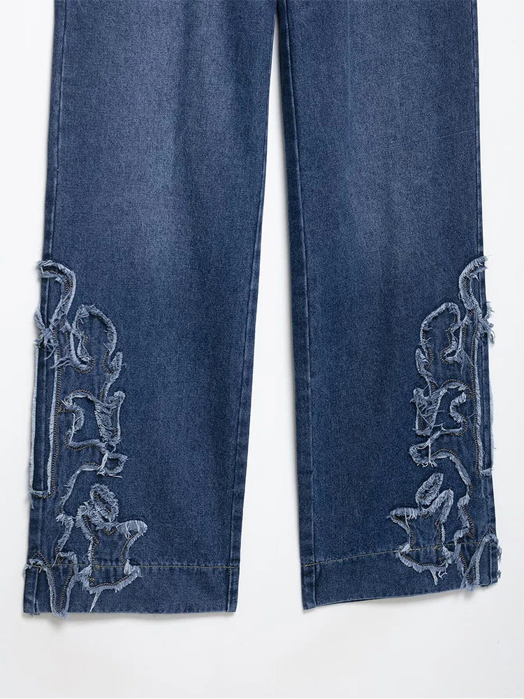 European style new women's fashion versatile temperament straight embroidered low waist jeans trousers