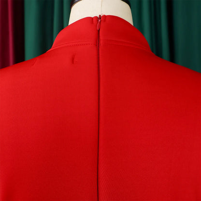 Elegant Dresses for Women Bow Collar Full Sleeve High Waisted A Line Mid Calf Luxury Female Birthday Party Dinner Vestidos Mujer