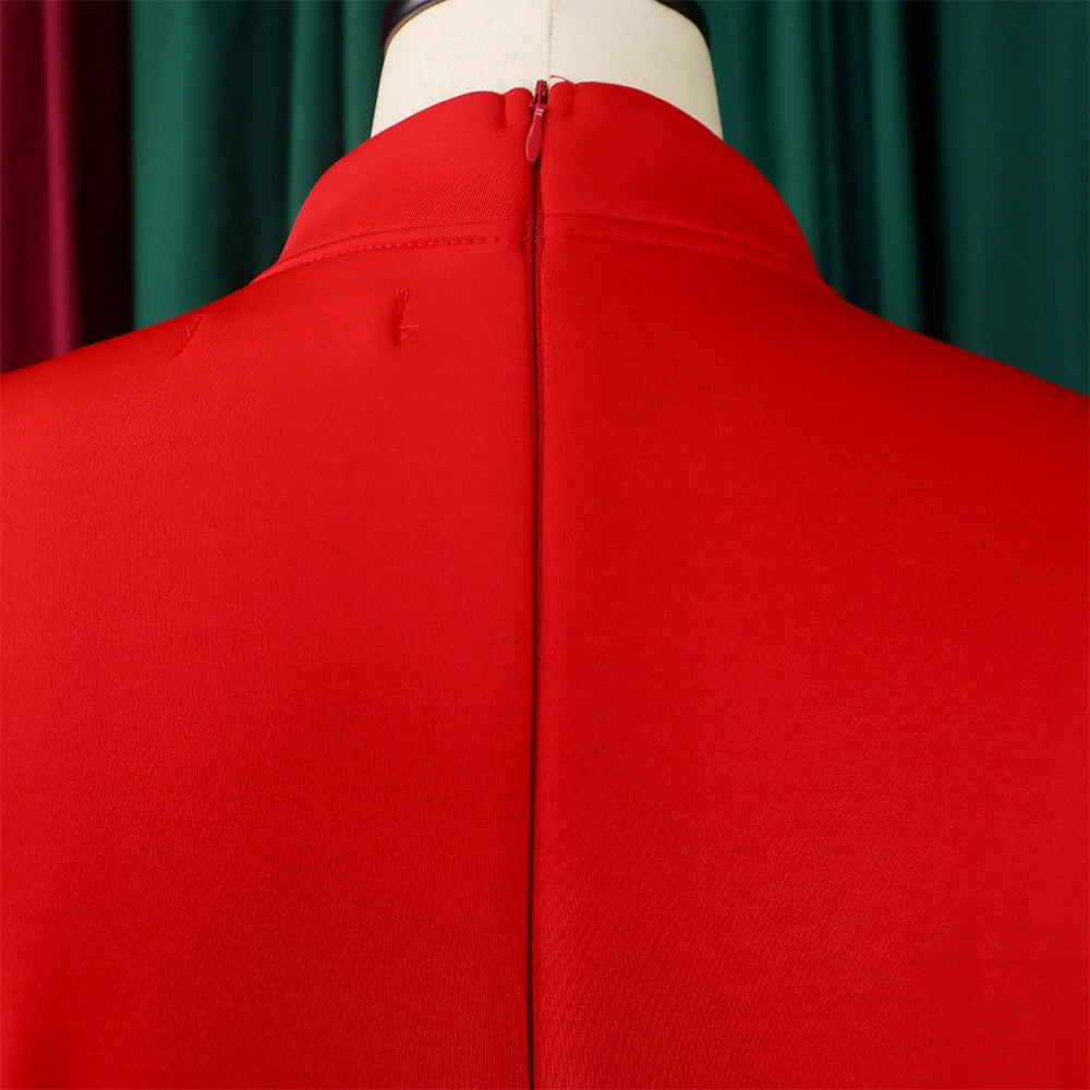 Elegant Dresses for Women Bow Collar Full Sleeve High Waisted A Line Mid Calf Luxury Female Birthday Party Dinner Vestidos Mujer