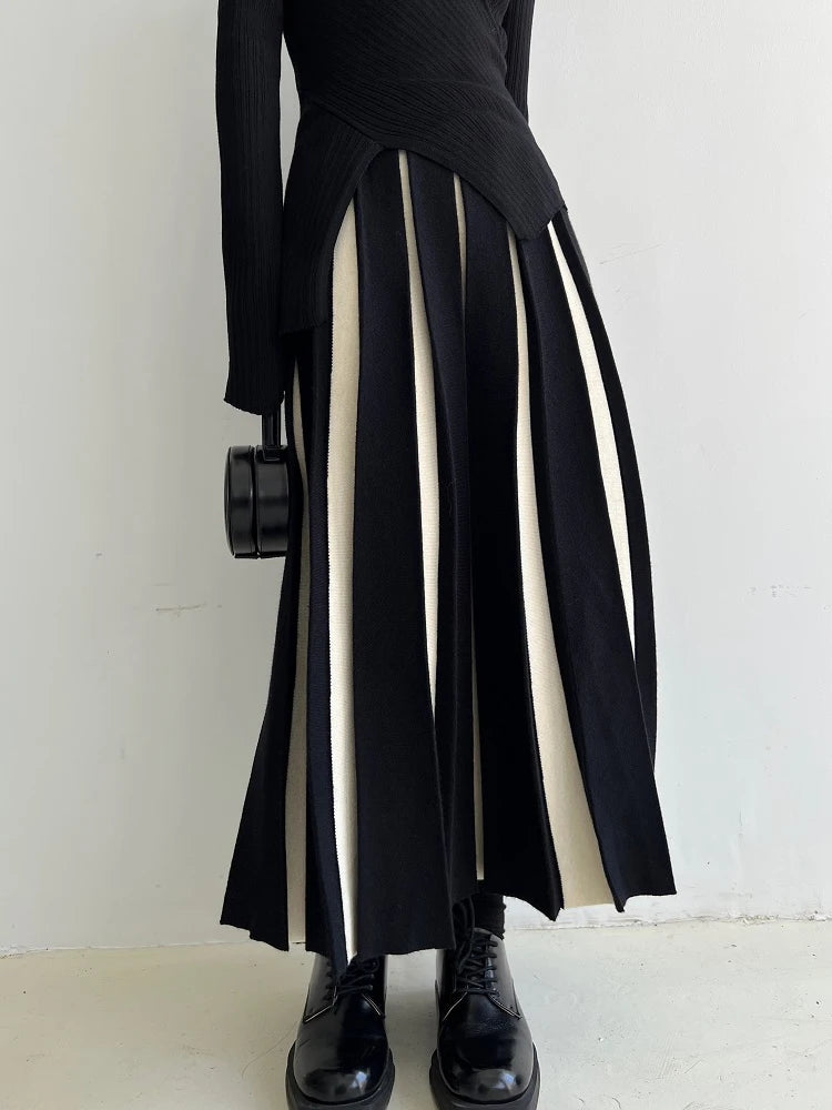 Long Skirts for Women Winter Knitted A-LINE Skirt Black White Luxury Elegant Women's Skirts Fashion 2025 High Waist Slim Skirts