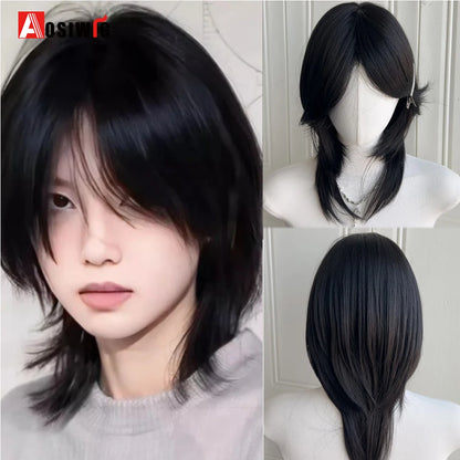 AOSIWIG  Short Curly Cosplay Men Boy Party Light Yellow Synthetic Heat Resistant Hair Wigs Men's Breathable Wig
