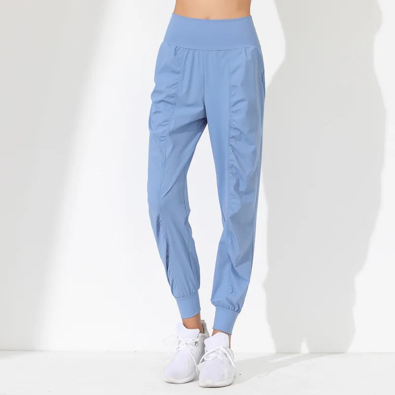 Woman Yoga Pants Hem Bound Running Fitness Loose Slim Quick-Dry Yoga Pants Pleated  Capris Pockets Jogging Pants Sports pants