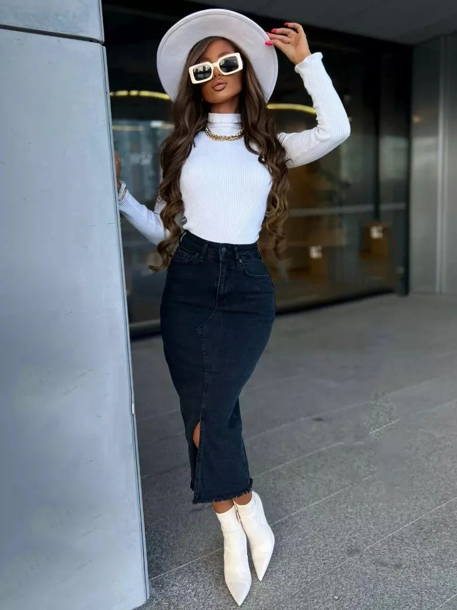 Denim Skirt Woman Streetwear Long Slim Skirts For Women Asymmetric High Quality Skirt Woman 2024 Trend High Waist Long Skirts