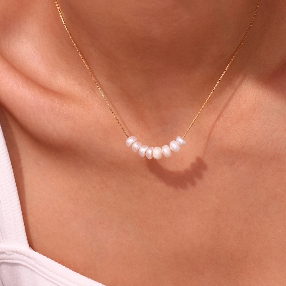 La.Muses Natural Pearl Beads Chic Elegant Exquisite Necklace Thin Chain Stainless Steel Minimalist Charm Collar Jewelry Women