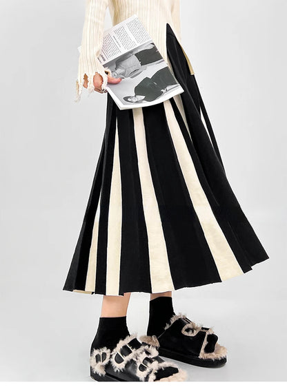 Long Skirts for Women Winter Knitted A-LINE Skirt Black White Luxury Elegant Women's Skirts Fashion 2025 High Waist Slim Skirts
