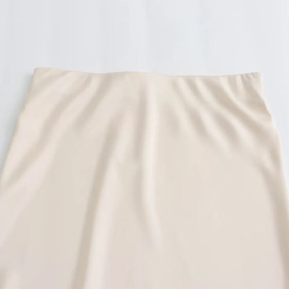 TRAF Women's Skirt Summer Elegant Satin Skirt Stylish Lady High Waist Skirts Cylinder Green Black Skirt Woman Office Street Wear