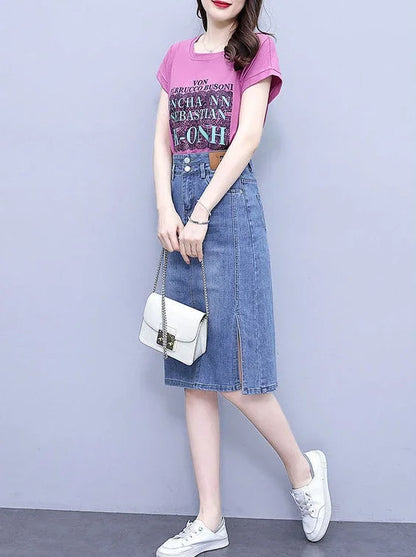 Jeans Skirts for Women Woman Denim Skirt High Waist Midi Maxi Long with Pocket Slit Chubby Modest Quality Luxury Elegant Stylish