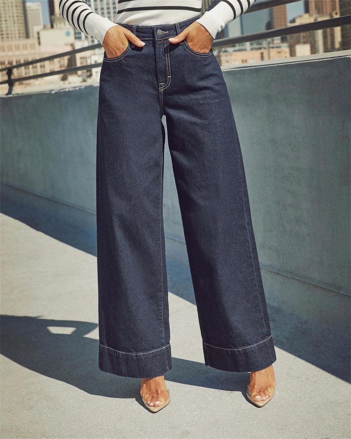 Fashion Wide Leg Jeans Women 2025 Spring Autumn New Retro High Waist Pant Solid Chic Casual Trousers Office Lady Street Pants