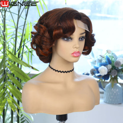 Wignee Body Wave Short Wig Brown Color Synthetic Hair Wigs For Women Side Part Wigs On Sale Clearance Cosplay Wig Daily Use