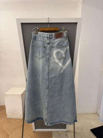 Long Denim Skirt Women 2024 Summer New Arrivals Heart Pattern High Waist A Line Jean Skirt For Women Streetwear Maxi Skirts