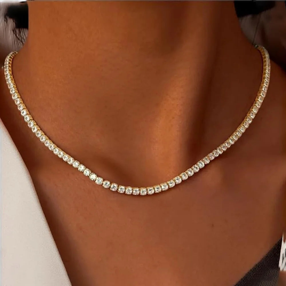 Tennis Necklace for Women,Gold/Silver Plated 3A Cubic Zirconia Diamond Choker Necklace,Dainty Neck Chain Necklace Trendy Jewelry