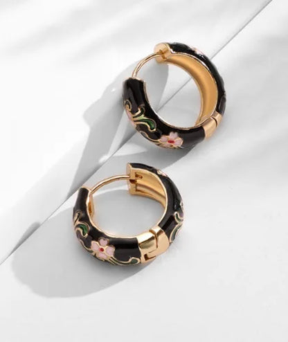 New Fashionable Colorful Round Earrings Retro Metal Enamel Floral Ear Accessories Unique Party Jewelry Gift for Women
