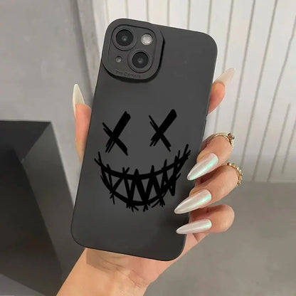 Black Skull Phone Case For iPhone 15 Cases iPhone 14 13 12 11 Pro Max Mini XS Max XR X 7 8 Plus SE2022 Matte Soft Silicone Cover