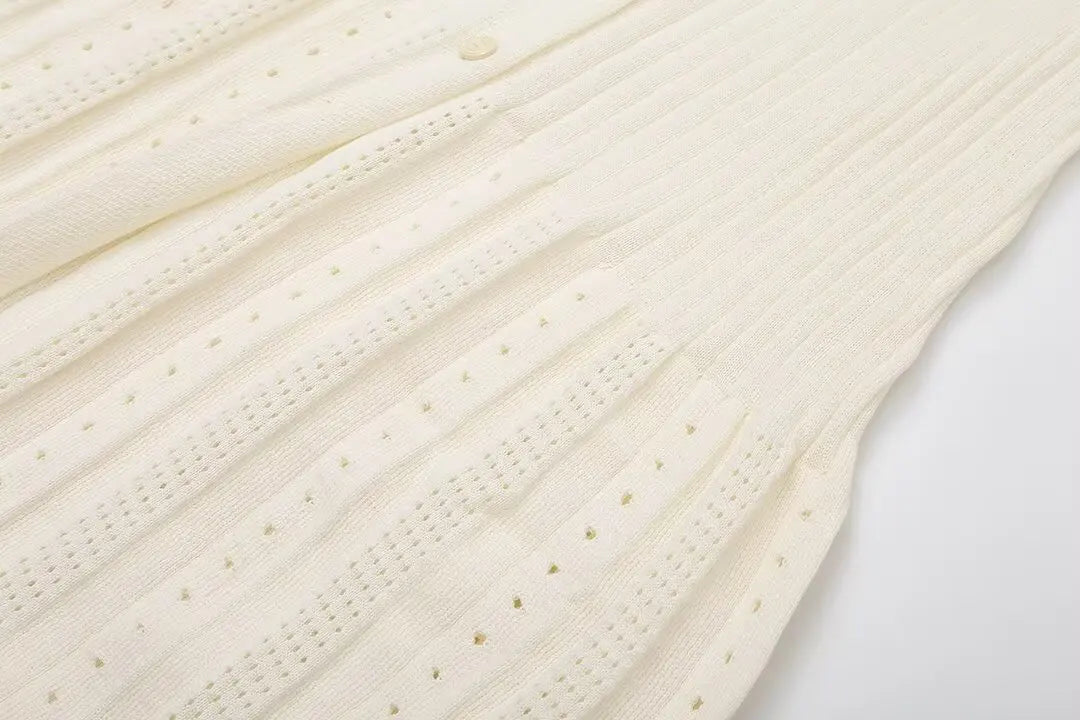 Elegant Knit Dress For Women White Slim O-neck Single Breasted Short Sleeve Long Dresses Female 2025 Spring Fashion Lady Robe