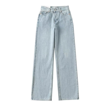 Blue Jeans Women High Waist 2025 Loose Casual Boyfriend Long Jeans For Work Ladies Simple Straight Leg Denim Pants For Women