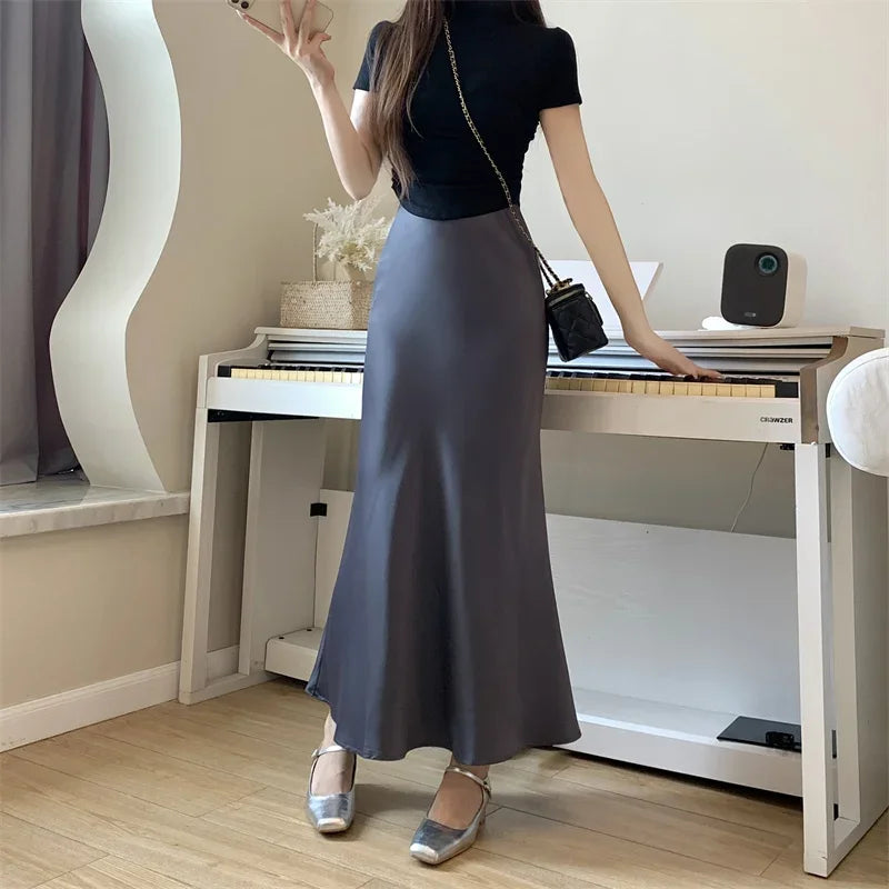 Satin Skirts for Women Korean Reviews Many Girls Clothes Women's 2025 Summer NEW High Waisted Mid Long Skirts Fashion women skir