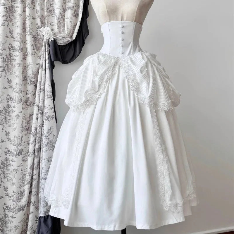 Japanese Skirts for Women 2025 Faldas Mujer De Moda High Waist A-line Jupe Lolita Style Patchwork Lace Vintage Long Skirt 49C903