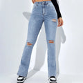 Women'S Fashion Ripped Foot Side Slit Slim Stretch Pants Jeans Pantalones De Mujer CalçA Pantalona Feminina брюки женские