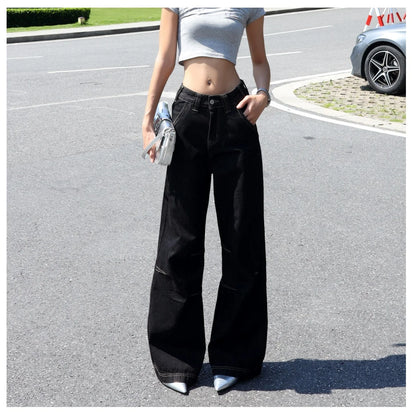 Women's Low-Waist Straight Wide-Leg Jeans Loose and Versatile Basic Fashionable Urban Style Casual Trousers