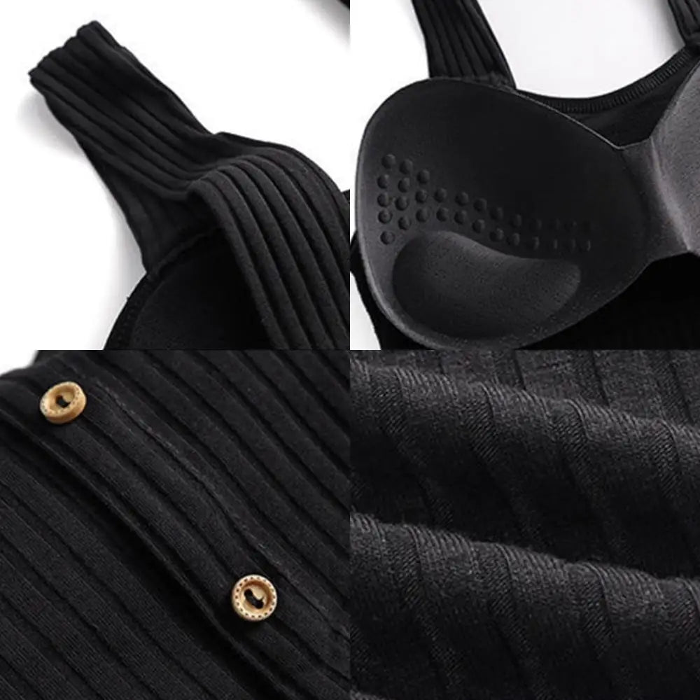 Women's Ribbed Tank Tops Y2K Cropped Tops with Bra Pads Knitted Button Down Suspenders Vest Sexy Camisole Female Short Tops