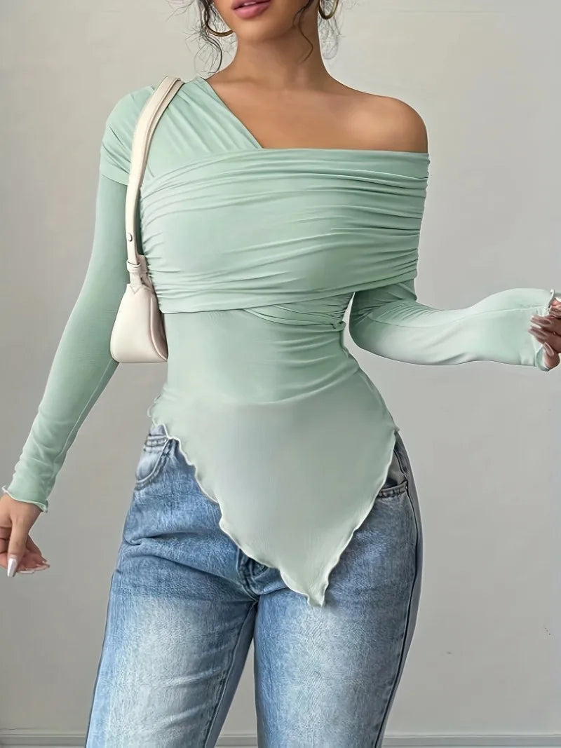 Women's Tops Summer Casual Fashion V-Neck Long Sleeve Strapless Top T-Shirt Women Clothing Feminist Shirt Harajuku Y2k Top