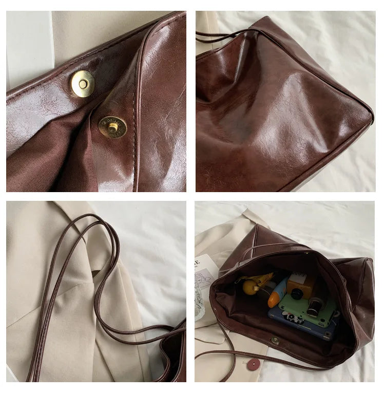 Women Tote Bag Fashion Underarm Pouch Large Capacity Soft Pu Leather Shoulder Bag Retro Crossbody Bag Casual Portable BucketBags