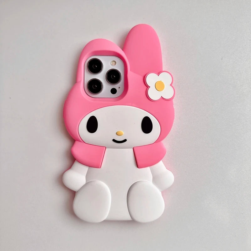 3D Kawaii Cute Cartoon Japan Sanrio Melody Phone Case For iPhone 15 Pro 14 13 12 11 Pro Max Cases Shockproof Soft Silicone Cover