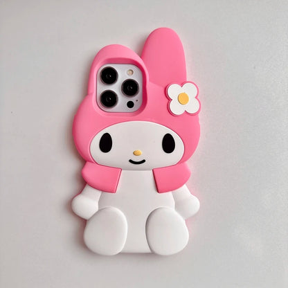 3D Kawaii Cute Cartoon Japan Sanrio Melody Phone Case For iPhone 15 Pro 14 13 12 11 Pro Max Cases Shockproof Soft Silicone Cover