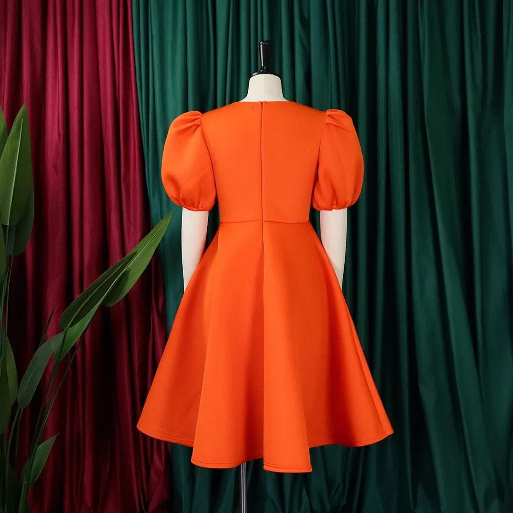 Elegant Dresses for Woman 2024 O Neck Short Sleeve High Waisted Pleated Mid Calf Luxury Female Birthday Party Dinner Vestidos