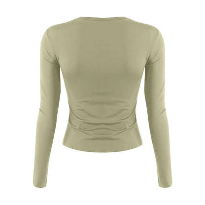 Women's Fashion Solid Colour Round Neck Long Sleeve T-Shirt Top Tops for Women Womens Tops and Blouses Trendy Womens Summer Tops